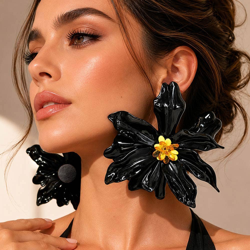 Oversized Bold Bloom Floral Statement Earrings