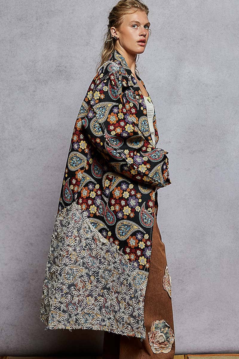 Long sleeve floral bandana patch jacquard woven jacket