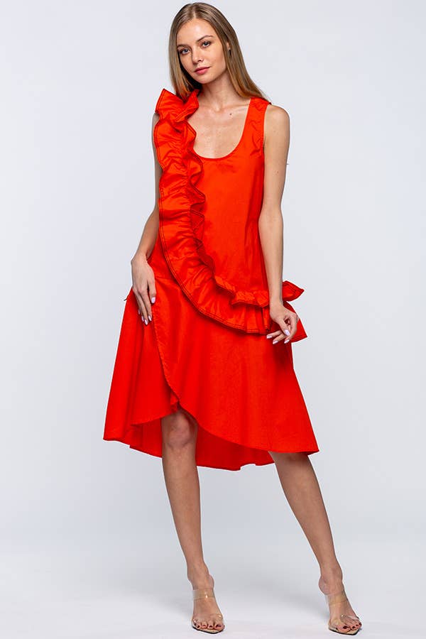 A-LINE COTTON DRESS WITH RUFFLES