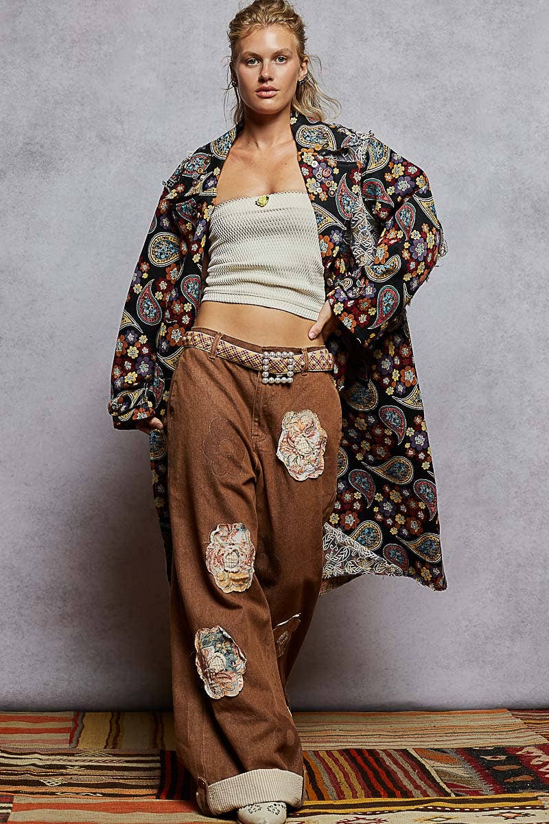 Long sleeve floral bandana patch jacquard woven jacket