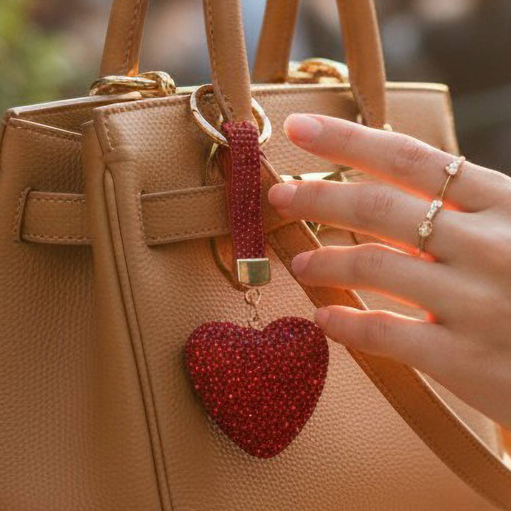 Bling Studded Heart Bag Charm Keychain