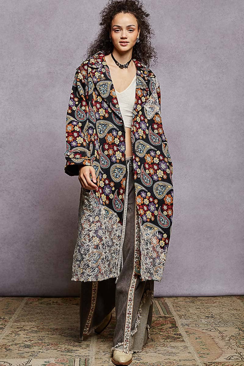 Long sleeve floral bandana patch jacquard woven jacket