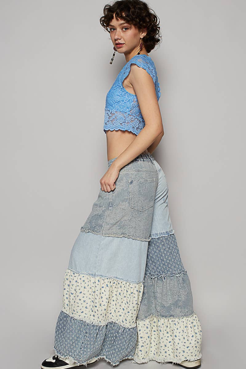 Contrast panel wide woven pants