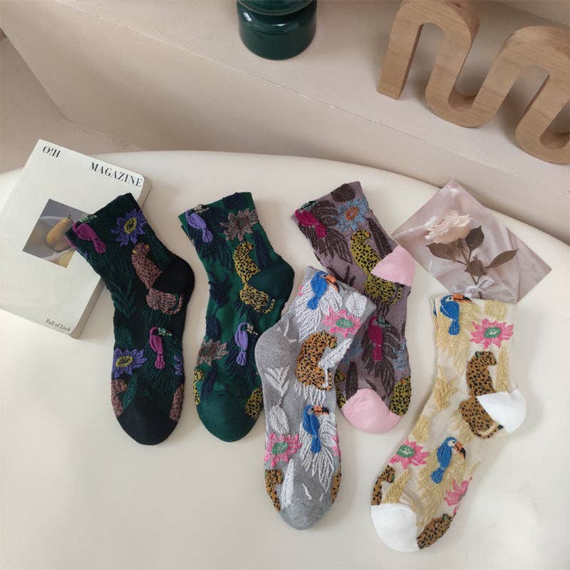 Vintage Embossed Floral Crew Socks