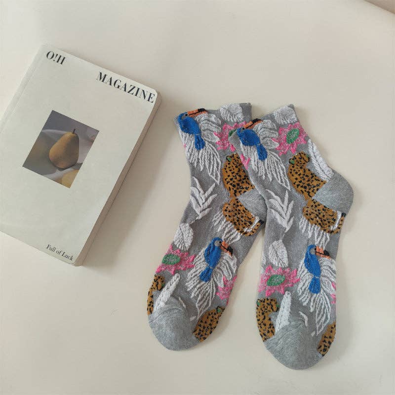Vintage Embossed Floral Crew Socks