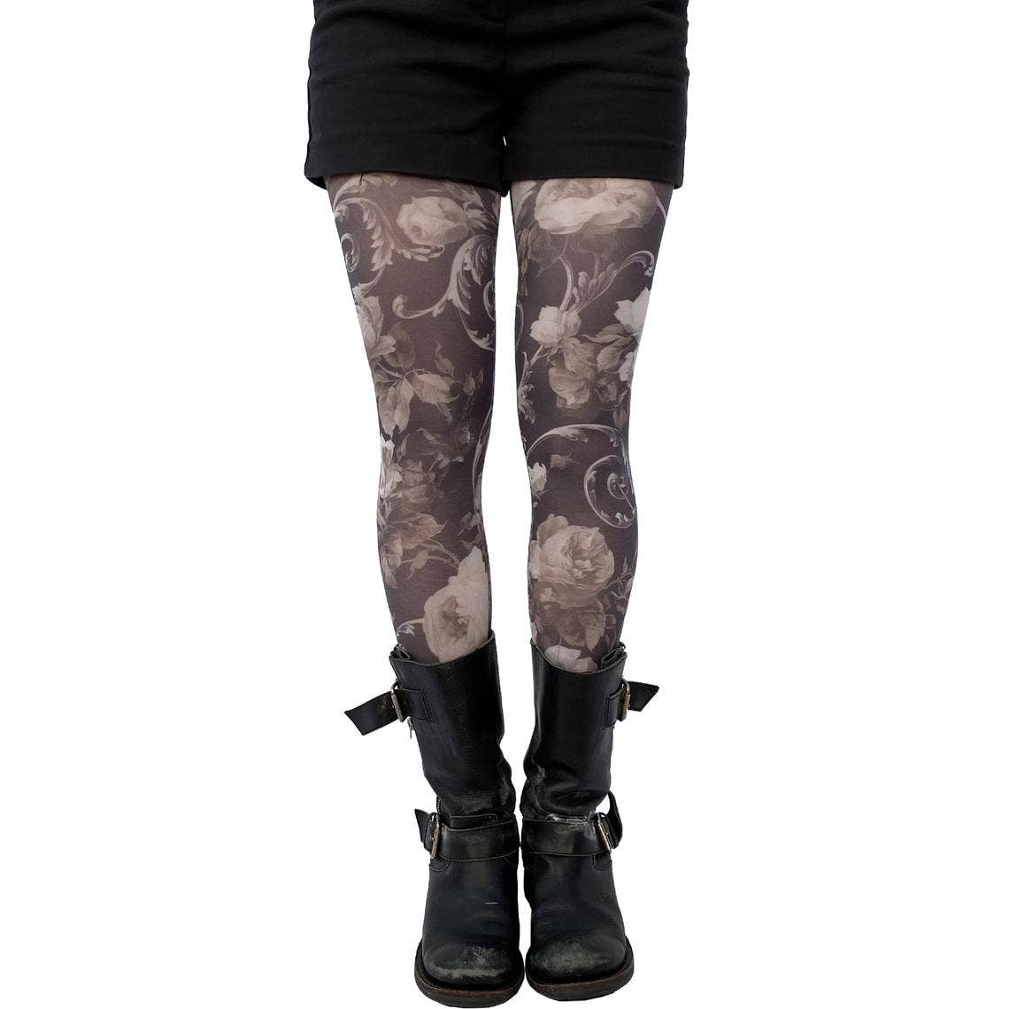 White Floral Tights For Women