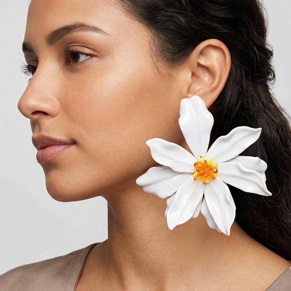 Oversized Bold Bloom Floral Statement Earrings