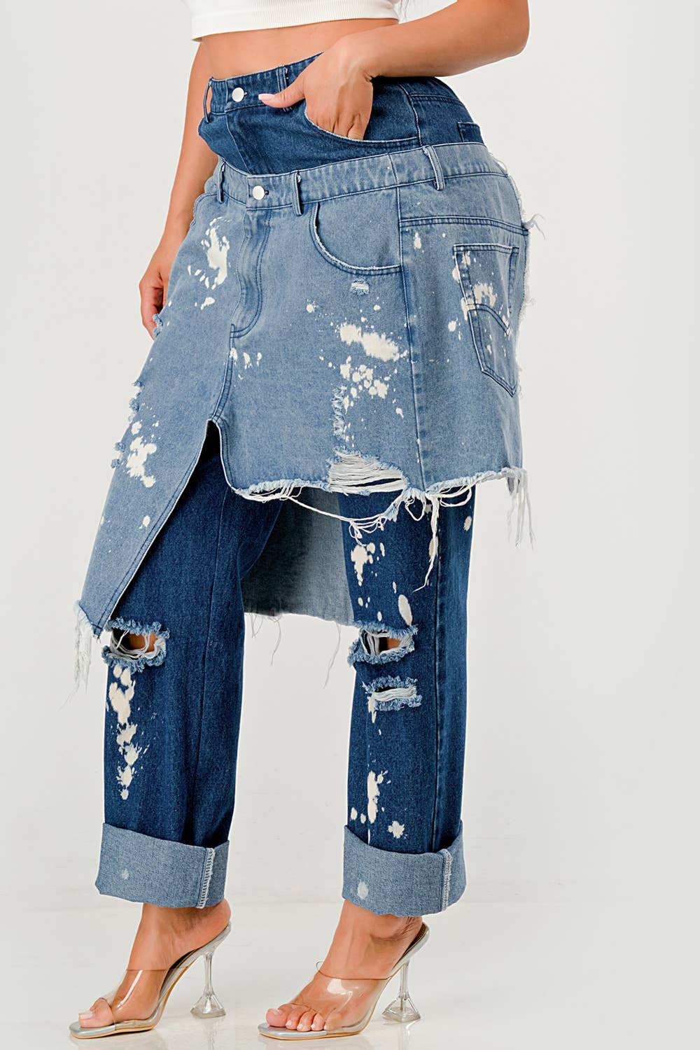 Double-Layer Destroyed Denim Pants