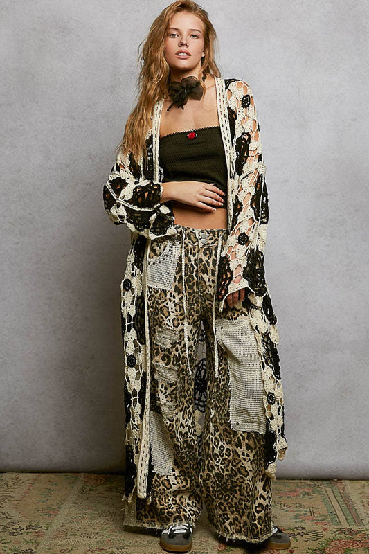 Maxi Long Sleeve Crochet Open Cardigan