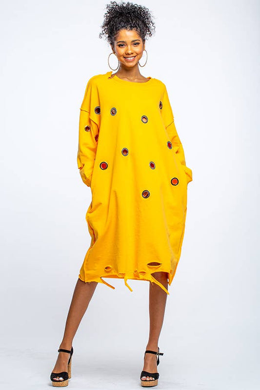OVERSIZED MIDI LENGTH DRESS WITH HOLES