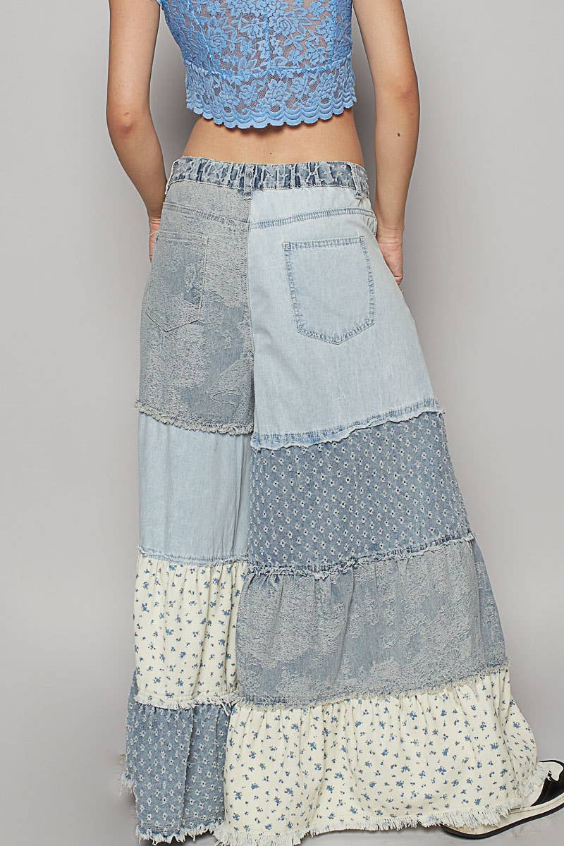 Contrast panel wide woven pants