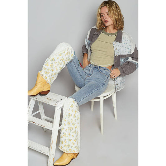 Embroidery and lace patch Flared pants