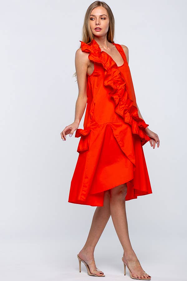 A-LINE COTTON DRESS WITH RUFFLES