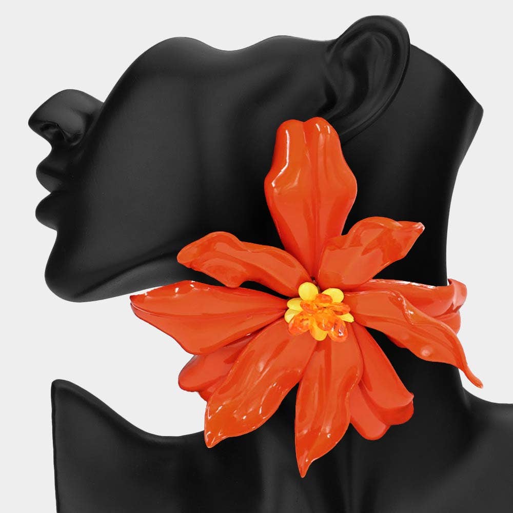 Oversized Bold Bloom Floral Statement Earrings