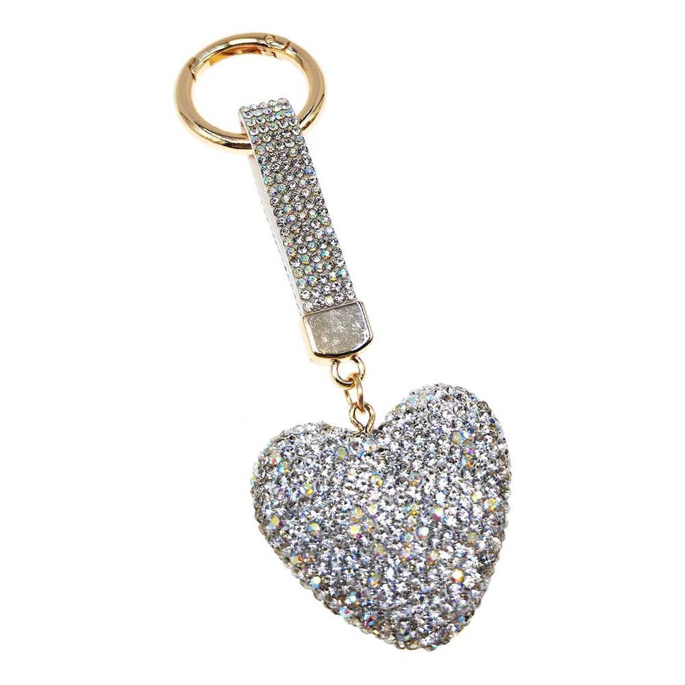 Bling Studded Heart Bag Charm Keychain