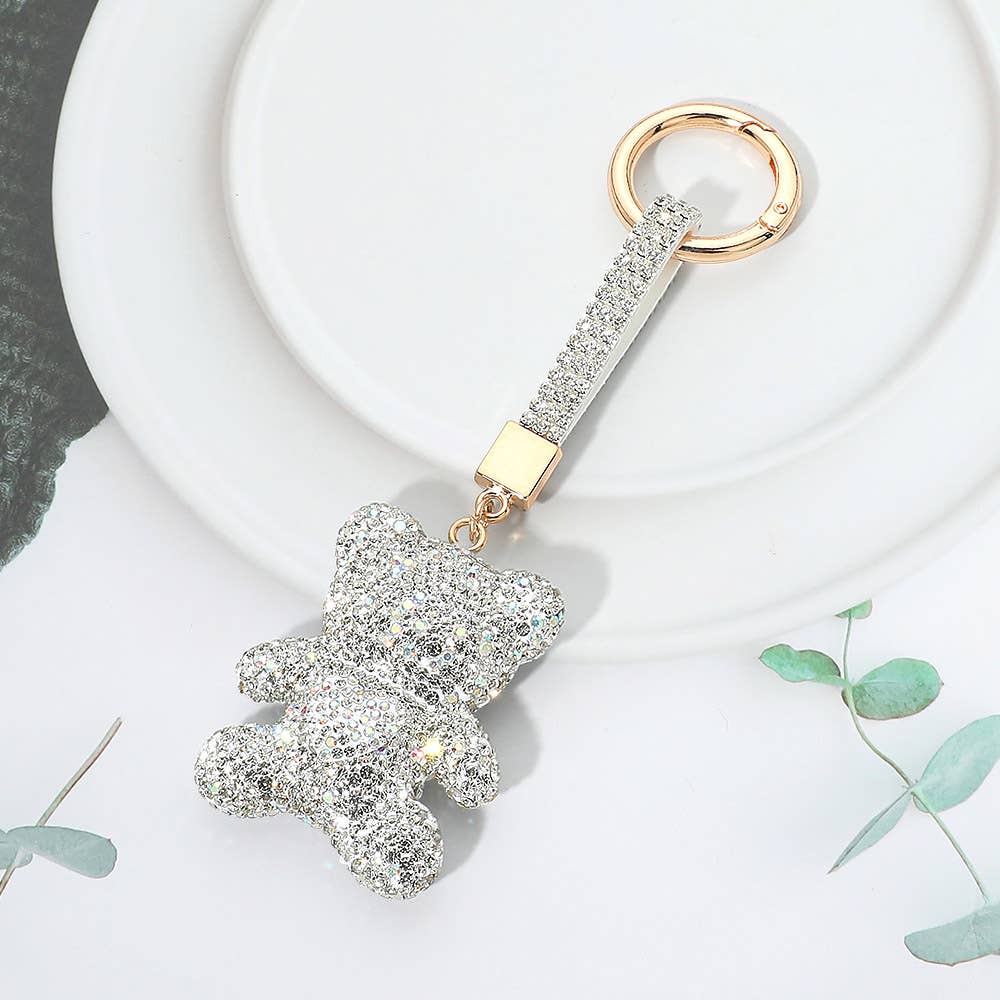 Bling Studded Heart Teddy Bear Keychain Bag Charm